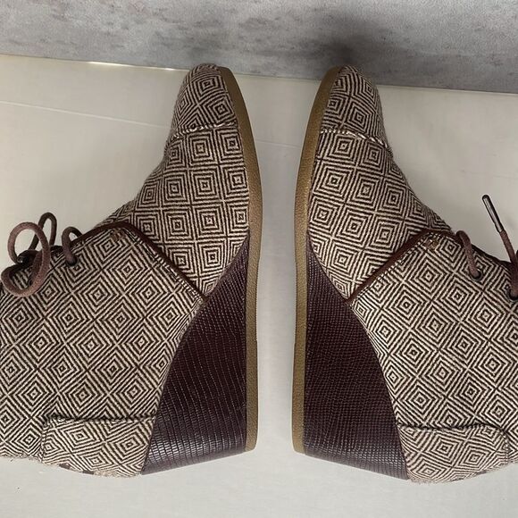 TOMS Desert Wedge Booties in Herringbone brown color lace up shoes women’s 8.5 - Picture 8 of 14